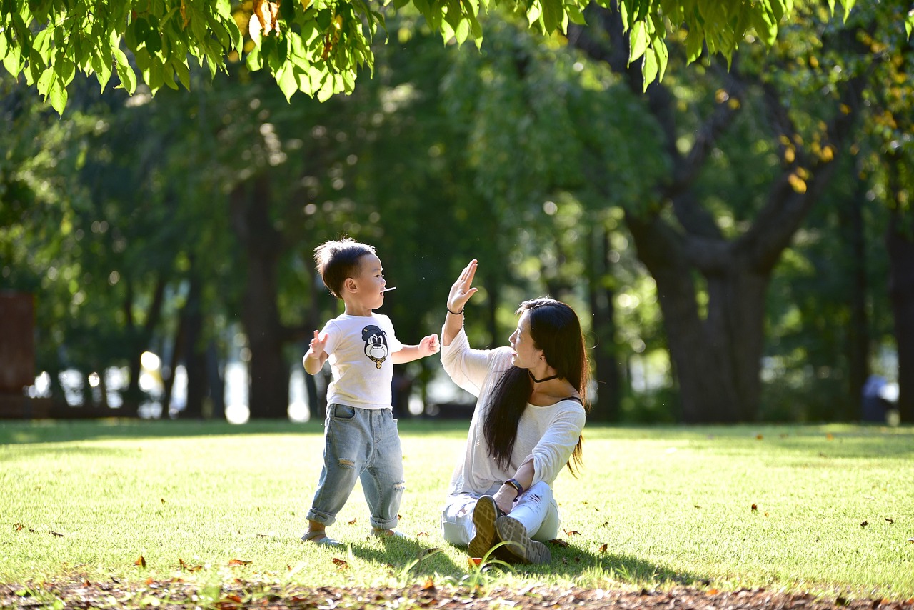 公园, 家庭, 妈妈, 孩子, 男孩, 快乐的, 可爱的