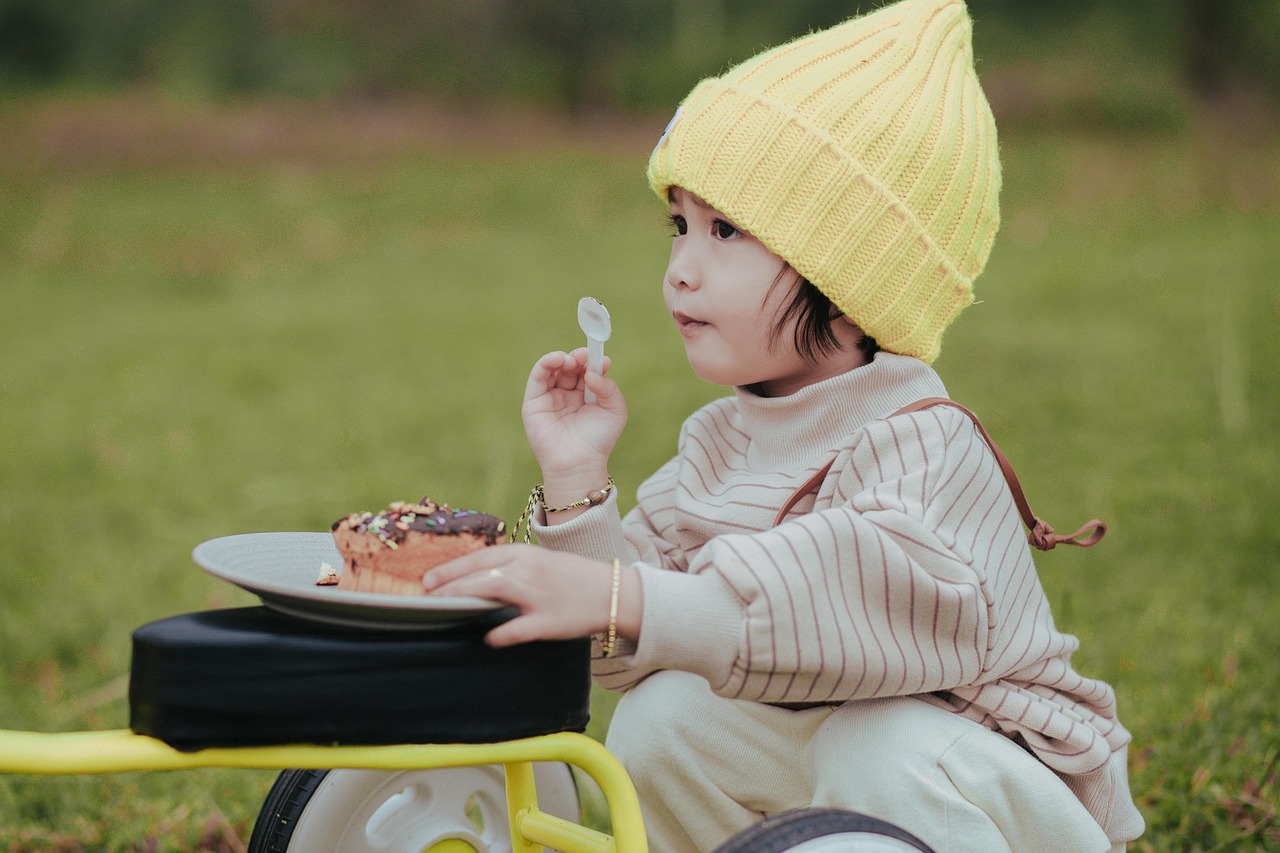 婴儿, 孩子, 吃, 野餐, 公园